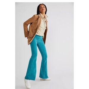 We The Free People Teal Corduroy Flare Pants Stretch Pull-On Bell Bottoms Sz 25